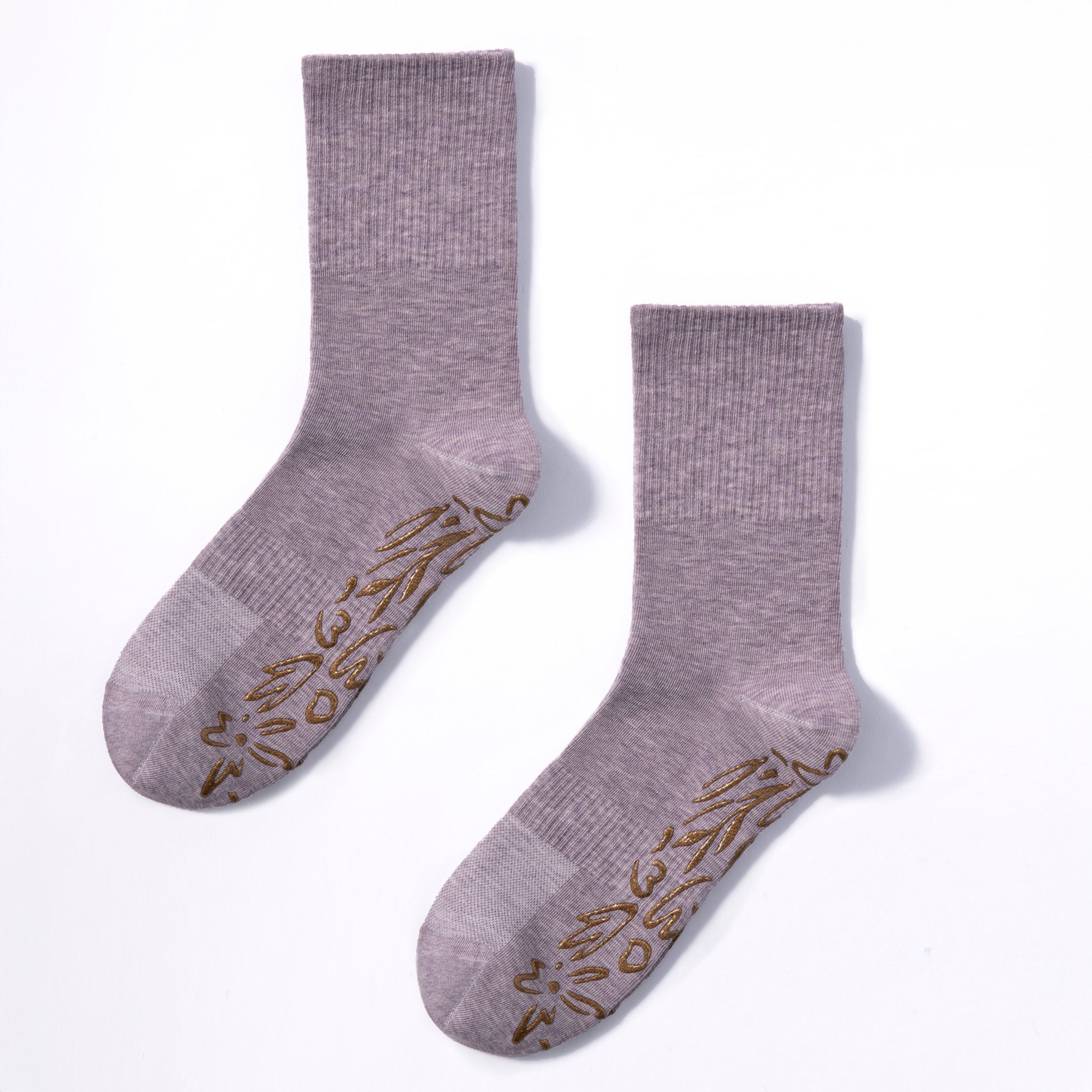 New- Adult Organic Cotton Non-Slip Socks- Lavender- 2 Pairs
