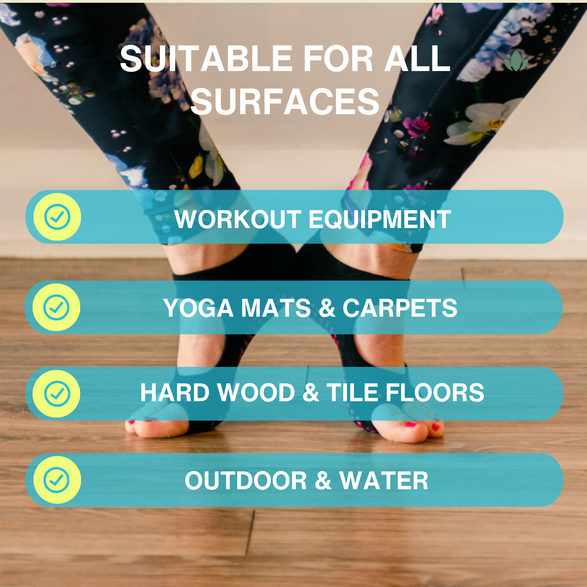 Tucketts Allegro Blue Oasis Pilates Socks - Non-Slip Grip, Open Toe, Barre & Yoga - Women's