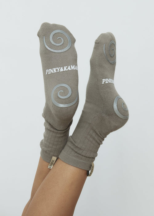Pilates Spiral Grip Sock - Pebble Grey