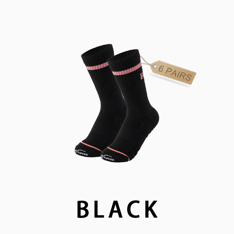 Women Breathable Mid-calf Running Socks(6 pairs）