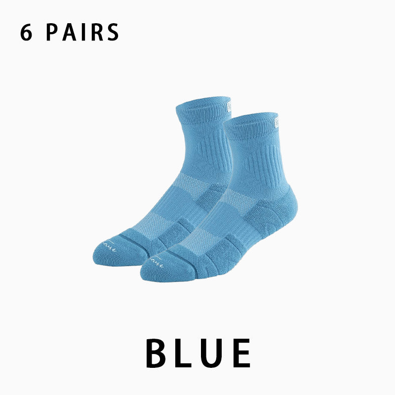 Men's Mid-calf Towelling Sole Running Socks(6 pairs）
