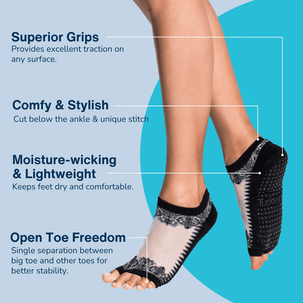 Tucketts Flow Pilates Socks – Non-Slip Grip Open Toe Socks for Barre & Yoga (Women’s)