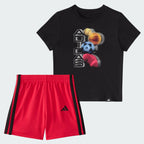 Kids' adidas Two-Piece Short Sleeve Graphic Cotton Tee and 3-Stripes Shorts Set