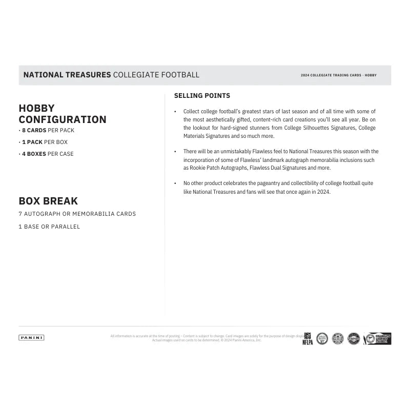 2024 Panini National Treasures Collegiate Football Hobby Box