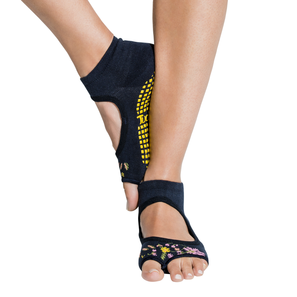 Tucketts Allegro First Bloom Pilates Socks - Non-Slip Grip, Open Toe, Barre & Yoga - Women's