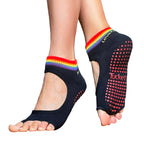 Tucketts Allegro Rainbow Navy Pilates Socks - Non-Slip Grip, Open Toe, Barre & Yoga - Women's