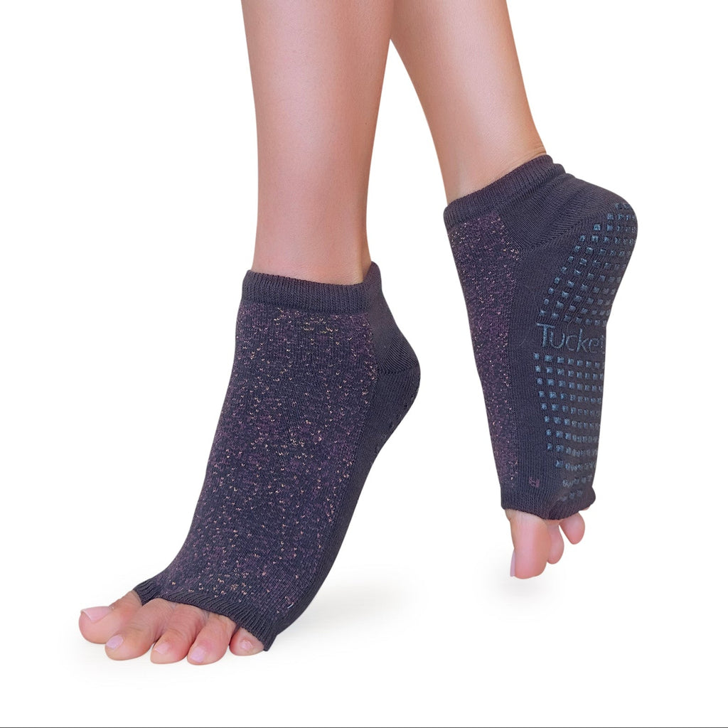 Tucketts Anklet Mocca Radiance Pilates Socks - Non-Slip Grip, Open Toe, Barre & Yoga - Women's