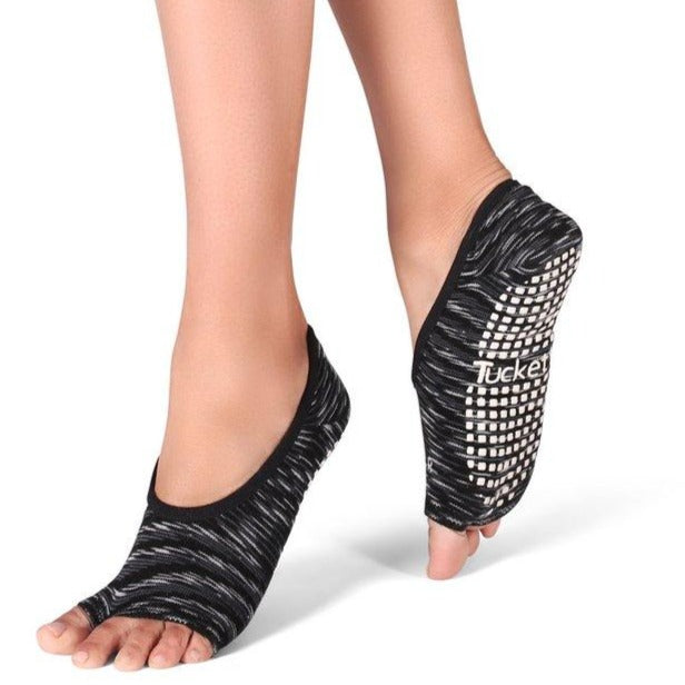 Tucketts Ballerina Black Galaxy Pilates Socks - Non-Slip Grip, Open Toe, Barre & Yoga - Women's