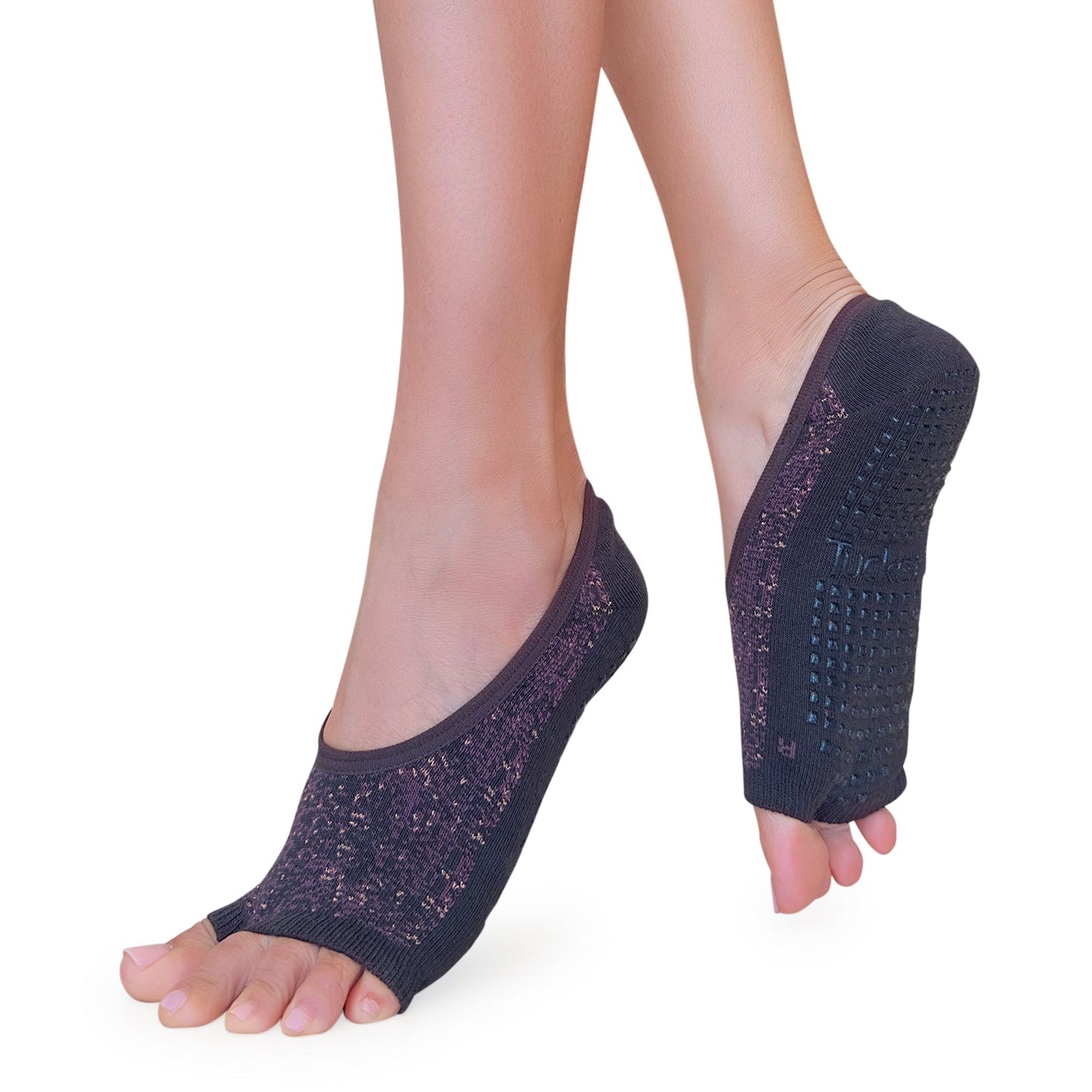 Tucketts Ballerina - Mocca Radiance Pilates Socks - Non-Slip Grip, Open Toe, Barre & Yoga - Women's