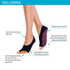 Tucketts Ballerina Grey Peach Geo Pilates Socks - Non-Slip Grip, Open Toe, Barre & Yoga - Women's