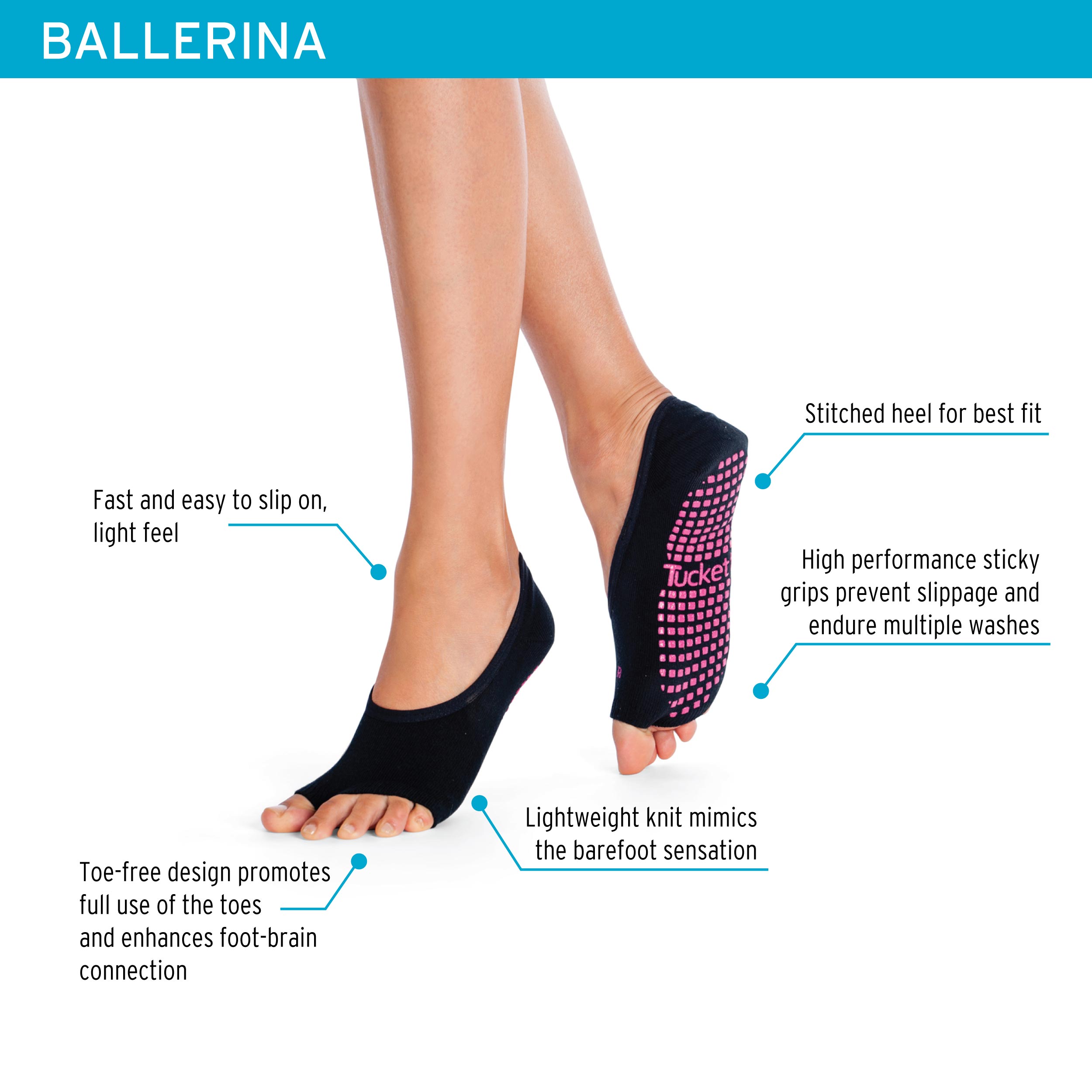 Tucketts Ballerina Grape Fuchsia Geo Pilates Socks - Non-Slip Grip, Open Toe, Barre & Yoga - Women's