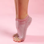 Tucketts Flow Mauve Pique Pilates Socks - Non-Slip Grip, Open Toe, Barre & Yoga - Women's