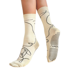 Tucketts Crew Ella Off White Pilates Socks - Non-Slip Grip, Closed Toe, Barre & Yoga - Women's
