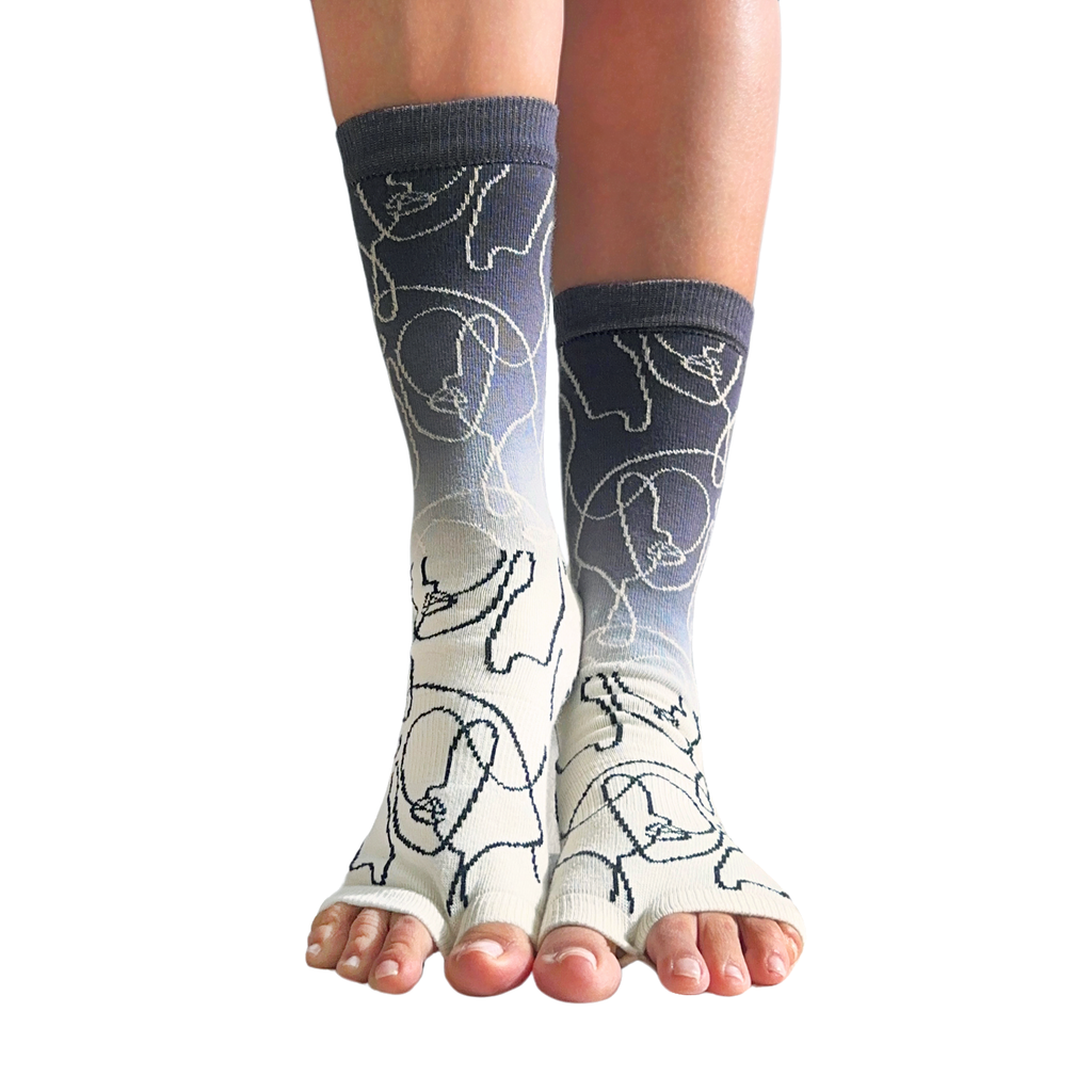 Tucketts Crew Ellas Dip Dye Pilates Socks - Non-Slip Grip, Open Toe, Barre & Yoga - Women's