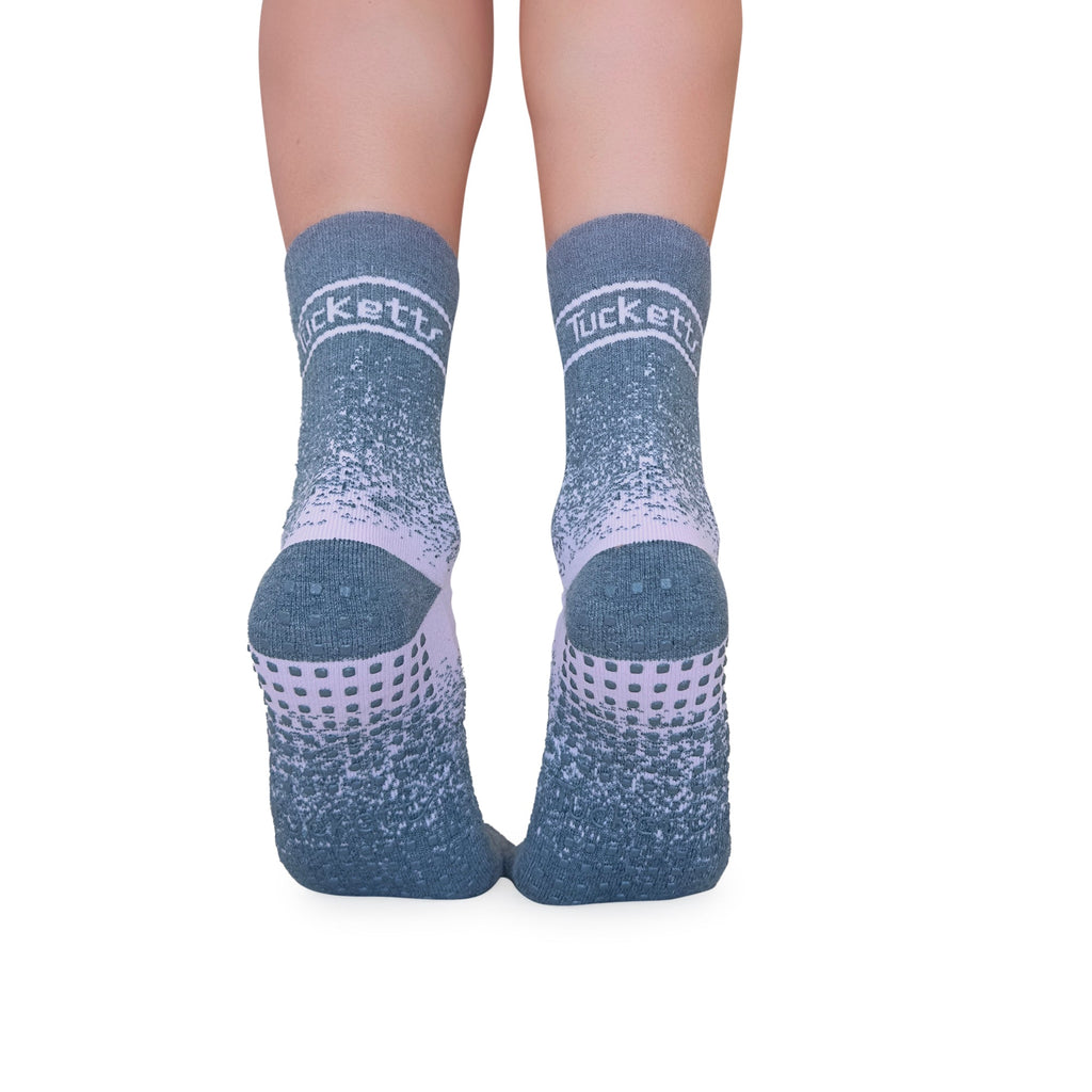 Tucketts Crew Closed Toe – Grey/Blush Equilibrium  Pilates Socks - Non-Slip Grip, Closed Toe, Barre & Yoga