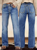 New Women's Multi-Button Washed Straight Leg Casual Jeans