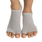Tucketts Flow Warrior Grey Pilates Socks - Non-Slip Grip, Open Toe, Barre & Yoga - Women's