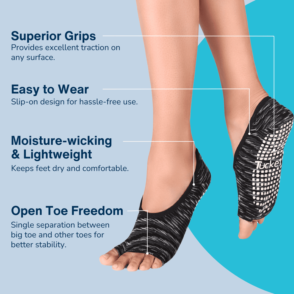 Tucketts Ballerina Pilates Socks - Non-Slip Grip, Open Toe, Barre & Yoga - Women's