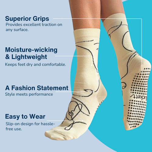 Tucketts Crew Aqua Serenade Pilates Socks - Non-Slip Grip, Closed Toe, Barre & Yoga - Women's
