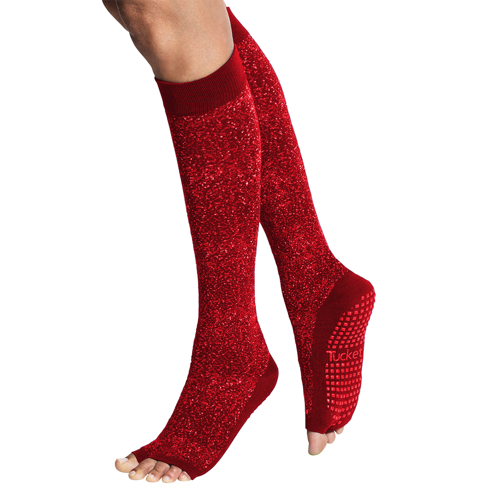 Tucketts Knee High Pilates Socks - Non-Slip Grip, Open Toe, Barre & Yoga - Women's
