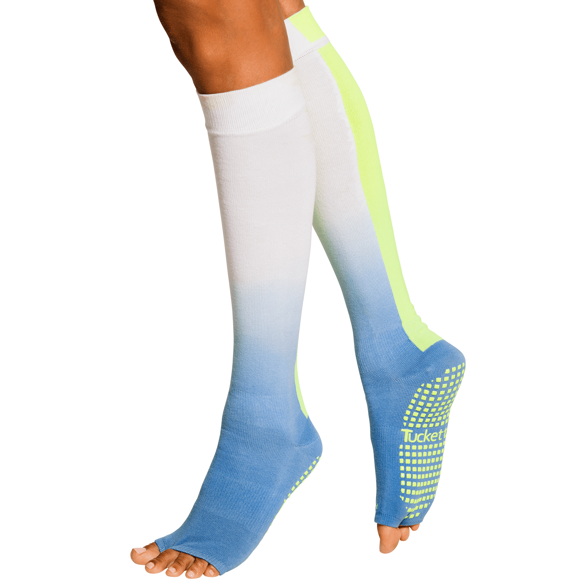 Tucketts Knee High Pilates Socks - Non-Slip Grip, Open Toe, Barre & Yoga - Women's