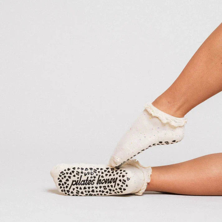 Confetti Knit Ruffle Ankle Grip Sock - (Barre / Pilates)