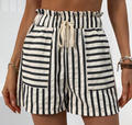 Vacation Casual Colorblock Striped Paper Bag Waist Shorts