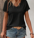 Women's Spring/Summer New Lace Trim V-Neck Short Sleeve T-Shirt