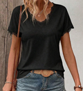 Women's Spring/Summer New Lace Trim V-Neck Short Sleeve T-Shirt