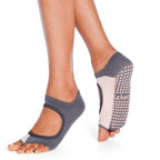Tucketts Allegro Vertical Block Grey Blush Pilates Socks - Non-Slip Grip, Open Toe, Barre & Yoga - Women's