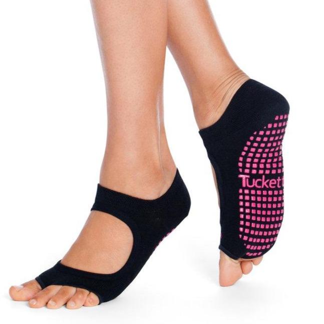 Tucketts Allegro Black Swan Pilates Socks - Non-Slip Grip, Open Toe, Barre & Yoga - Women's