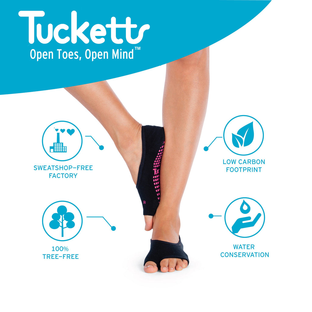 Tucketts Ballerina Grey Peach Geo Pilates Socks - Non-Slip Grip, Open Toe, Barre & Yoga - Women's
