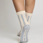 Pinstripe Crew Grip Socks - Blue - (Barre / Pilates)