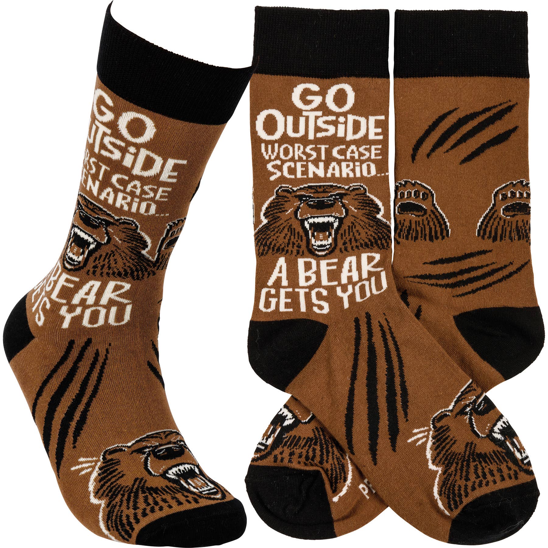 “Go Outside Worst Case Scenario A Bear Gets You” Unisex Socks