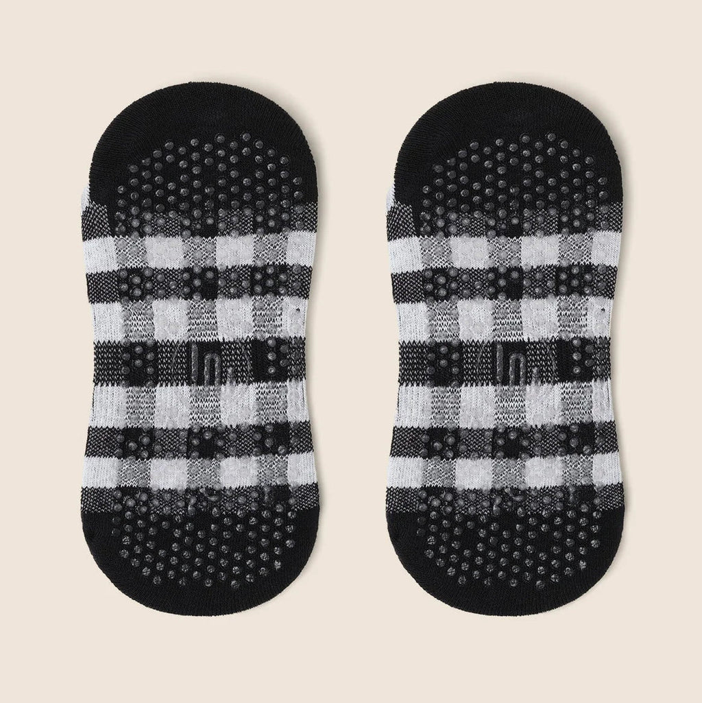 Classic Low Rise Grip Socks - Monochrome Gingham (Barre / Pilates)