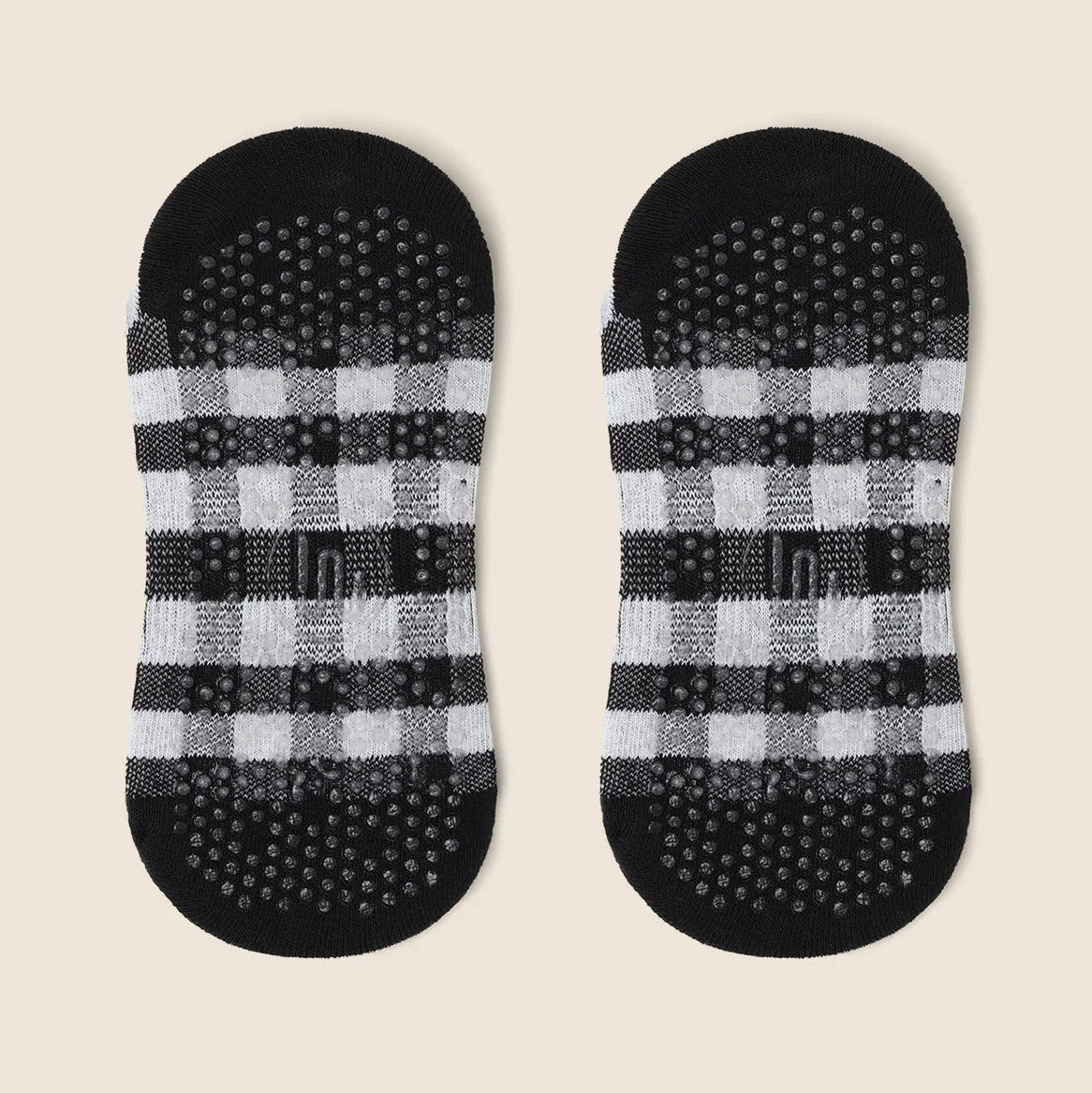 Classic Low Rise Grip Socks - Monochrome Gingham (Barre / Pilates)