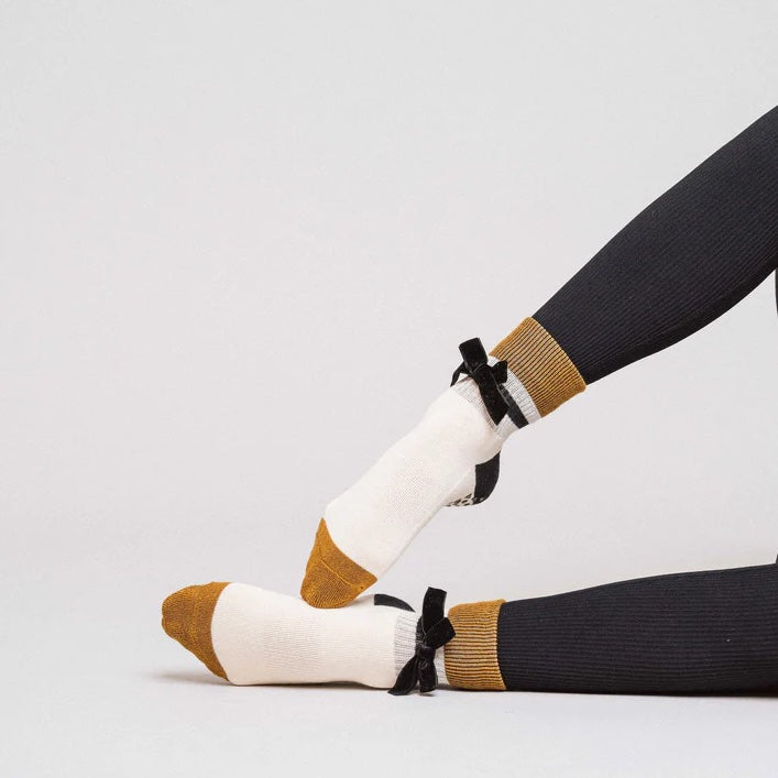 Velour Bow Luxe - Crew Grip Sock (Barre / Pilates)