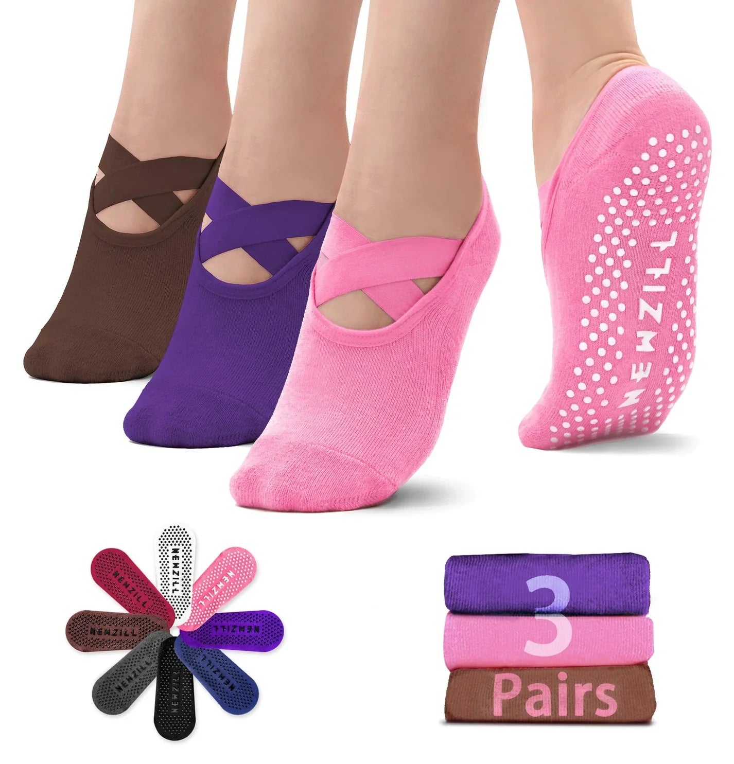 Women's YOGA Socks - Brown Purple Pink