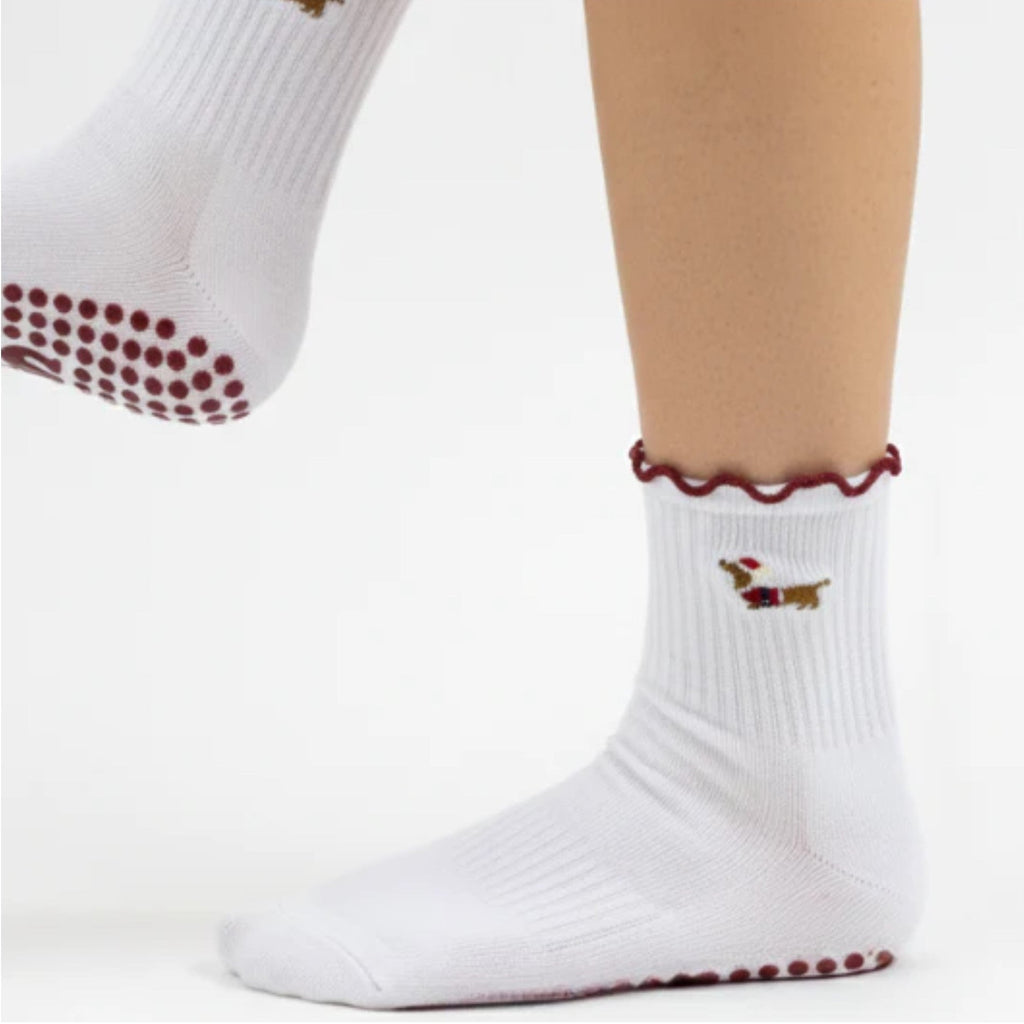 Ruffle Grip Sock - Holiday Pup (Barre / Pilates)
