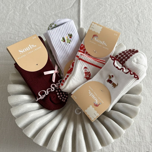 Ruffle Grip Sock - Holiday Pup (Barre / Pilates)